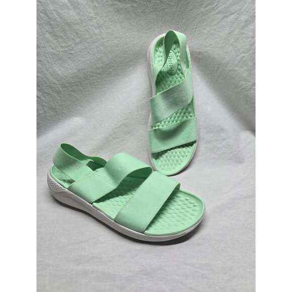 Crocs Women's Literide Sandal Size 7 Green Elastic Straps Slingback Slip On Shoe - Picture 1 of 7